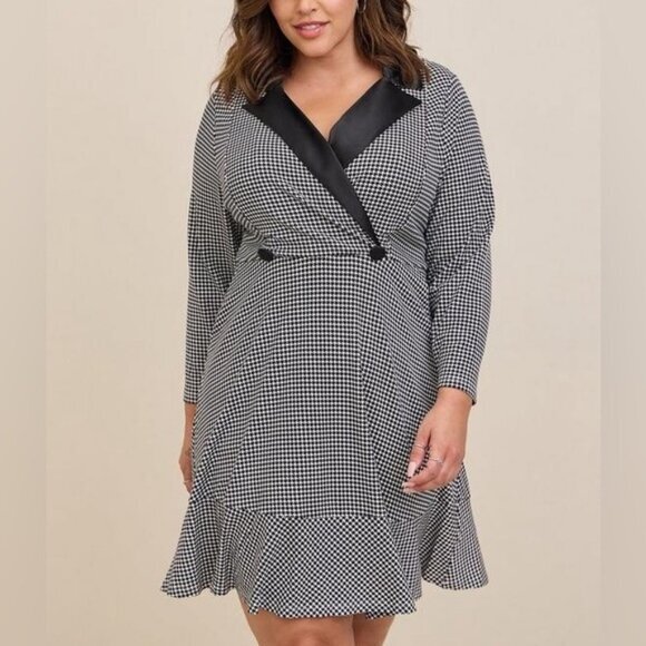 Women’s torrid 18 Houndstooth Mini Stretch Satin Tuxedo Dress XXL - Picture 1 of 16